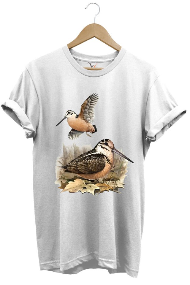 Avcılık Hunter Çulluk Avcılığı Baskılı %100 Pamuk Regular Fit Haki T-shirt Beyaz - 3XL