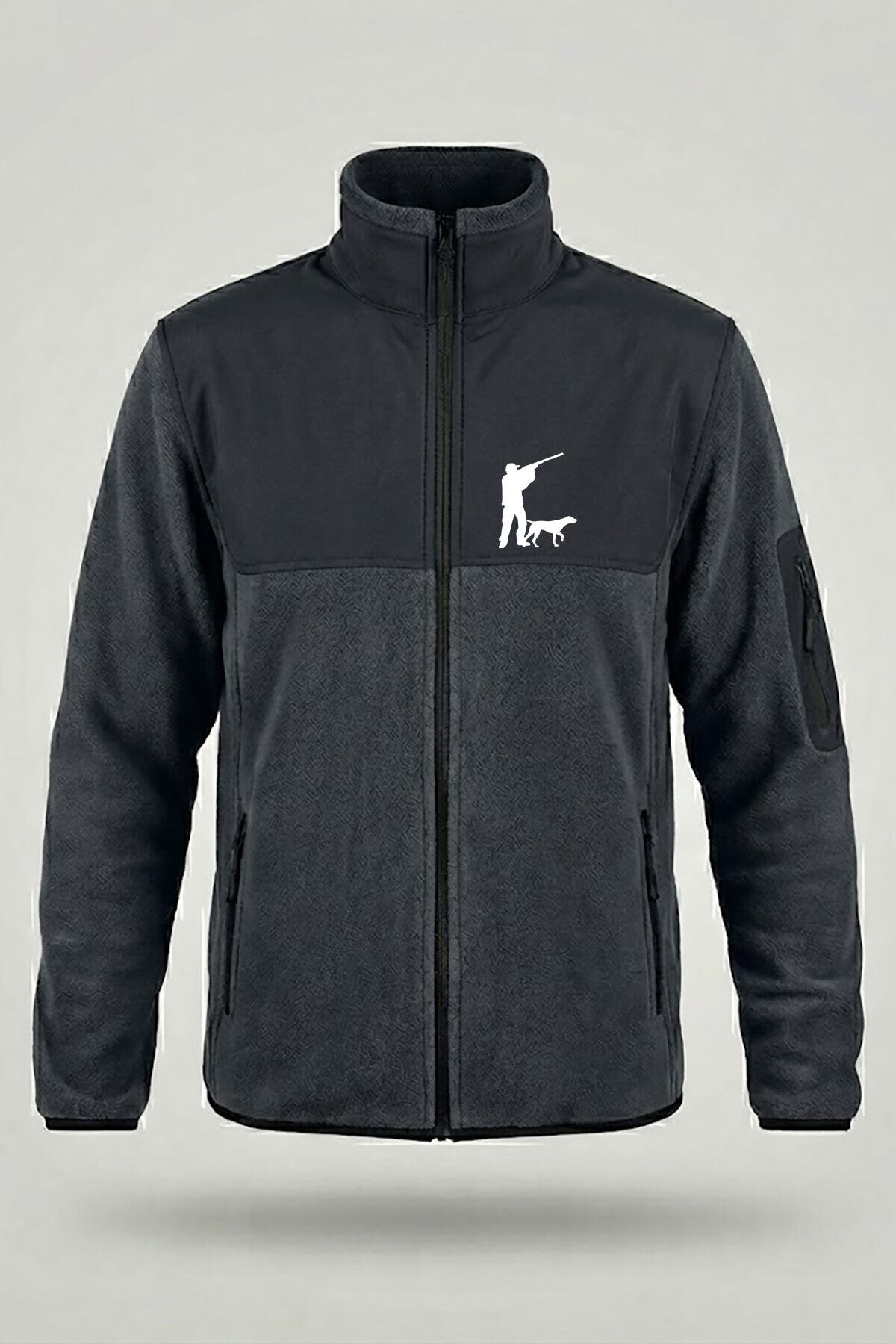 Avcılık Avcı ve Av Köpeği Baskılı Dik Yaka Garnili Softshell Polar Ceket