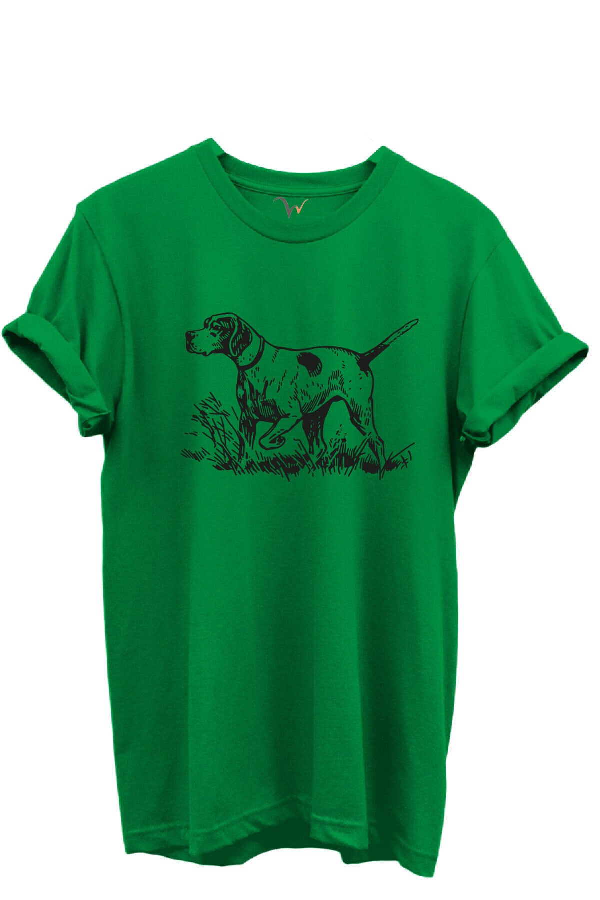 Siyah Çizgisel Pointer Av Köpeği Tasarımlı %100 Pamuk Regular Fit Unisex T-Shirt Yeşil - XL