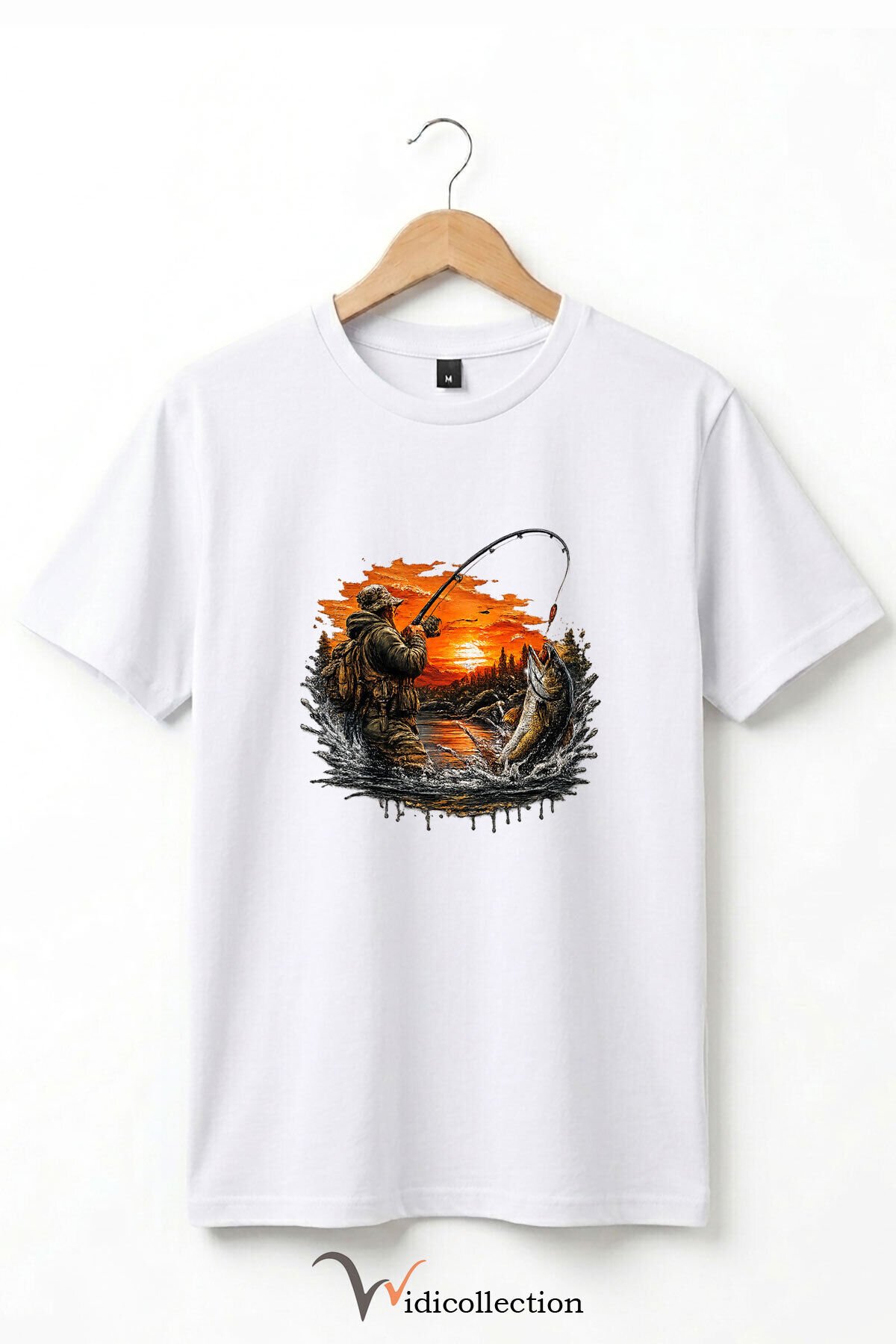 Pike Balığı Balıkçı Pike Gün Batımı ve Doğa Manzaralı Sportif Outdoor %100 Pamuk Basic T-Shirt Beyaz - 2XL