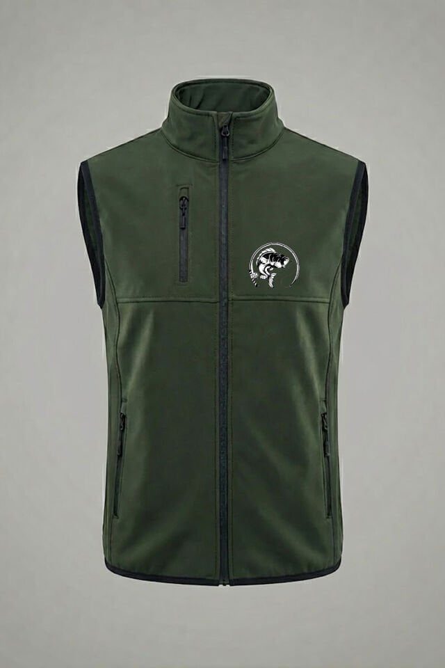 Avcılık Balık ve Olta Baskılı Su ve Rüzgar Geçirmez Erkek Softshell Outdoor Haki Yelek