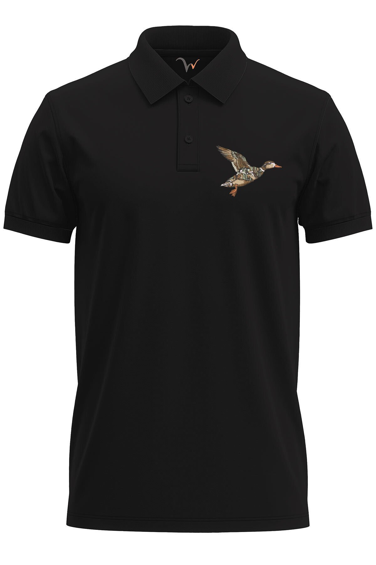 Avcılık Hunting Ördek Avı Kamuflaj Desenli Ördek Baskılı Regular Fit %100 Pamuk Polo Yaka T-Shirt Siyah - 3XL