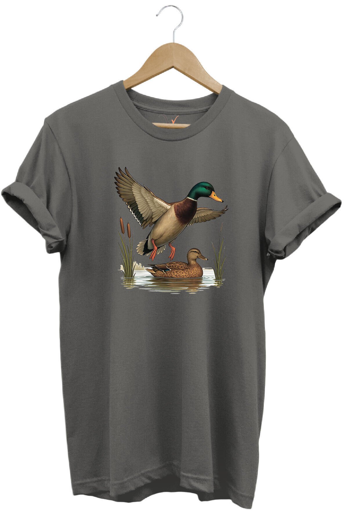 Avcılık Hunting Yeşilbaş Ördek Avı Sazlık Baskılı Tshirt Gri - 3XL