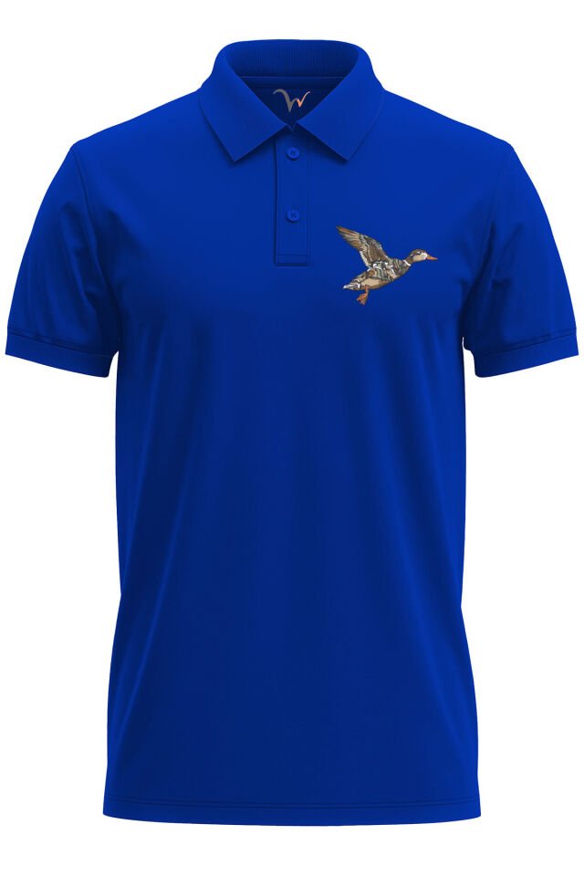 Avcılık Hunting Ördek Avı Kamuflaj Desenli Ördek Baskılı Regular Fit %100 Pamuk Polo Yaka T-Shirt Mavi - S