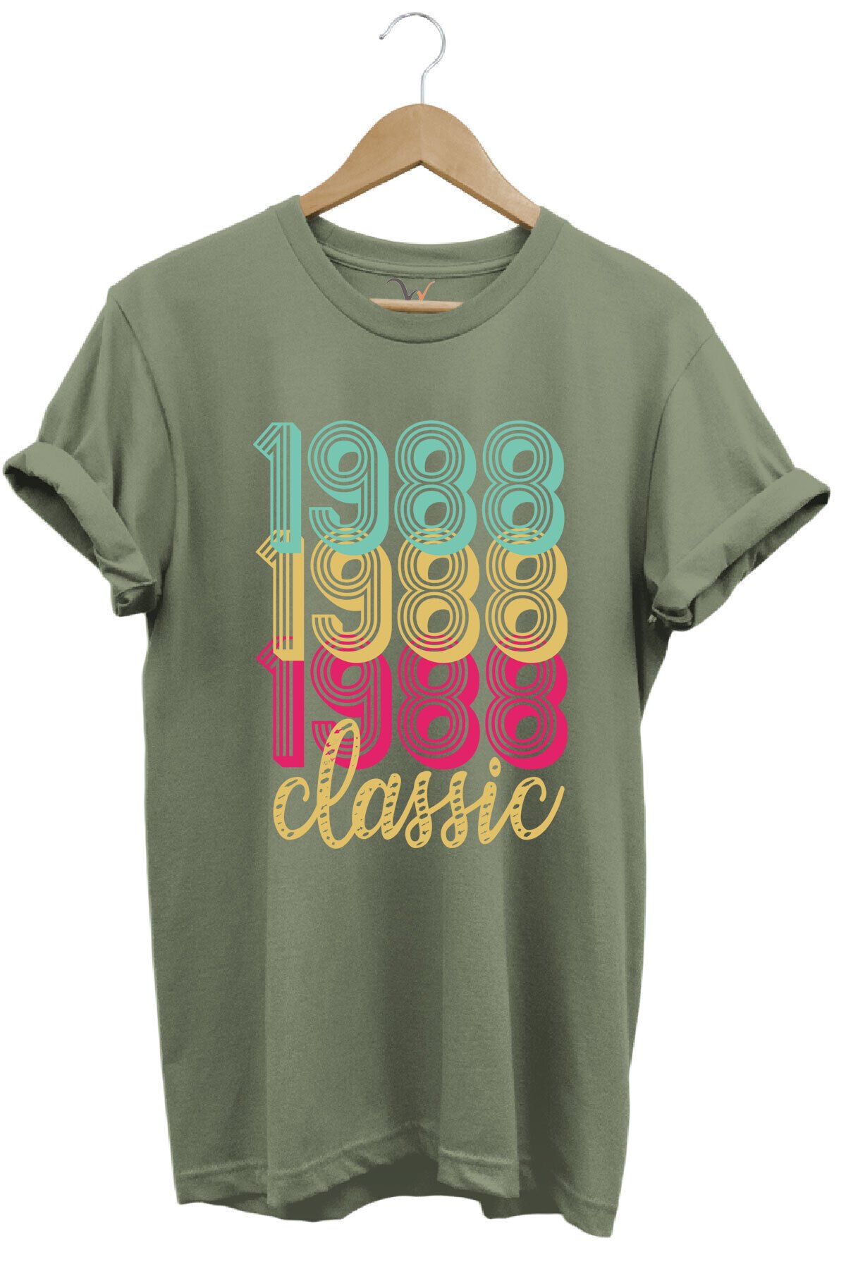 1988 Retro Vintage Classic Baskılı %100 Pamuk Regular Fit Unisex T-Shirt Haki - S