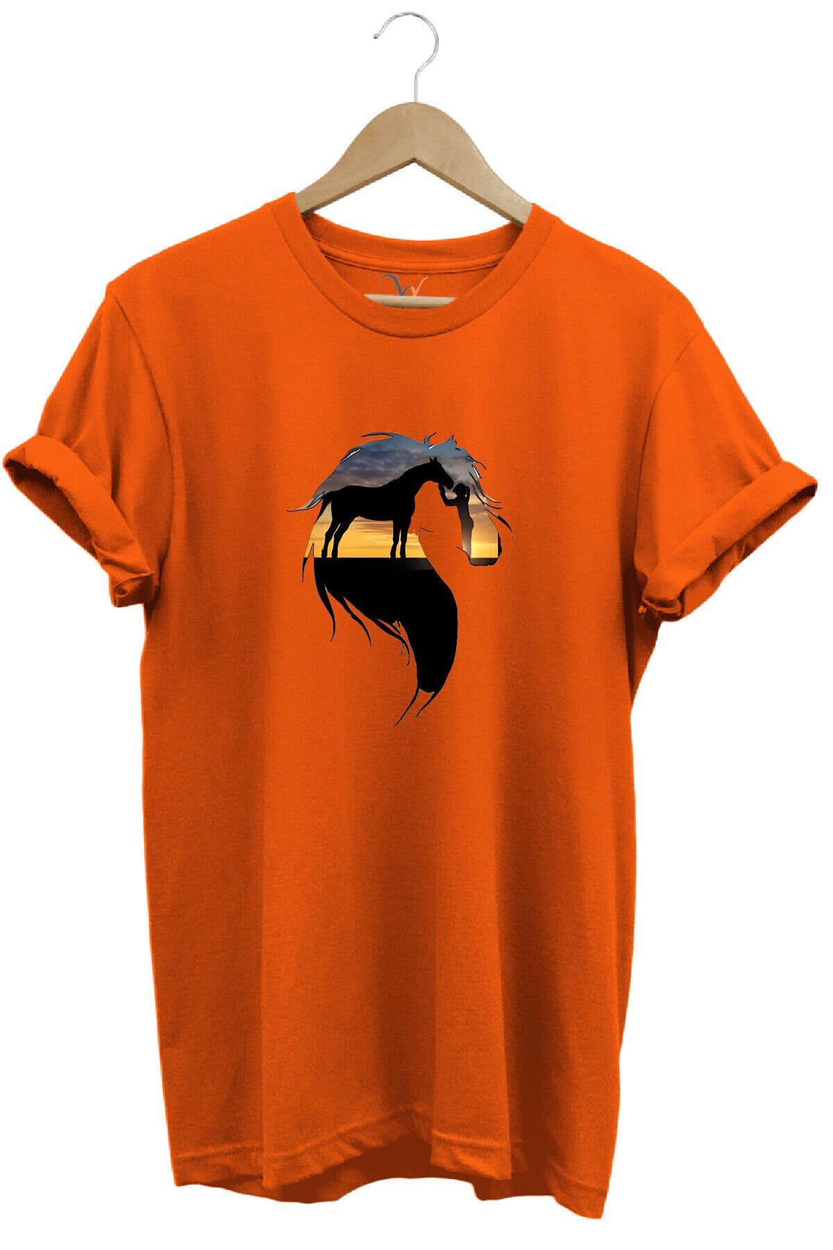 At Ve At Seven Kadın Baskılı %100 Pamuk Regular Fit Bisiklet Yaka Haki T-shirt Turuncu - 2XL