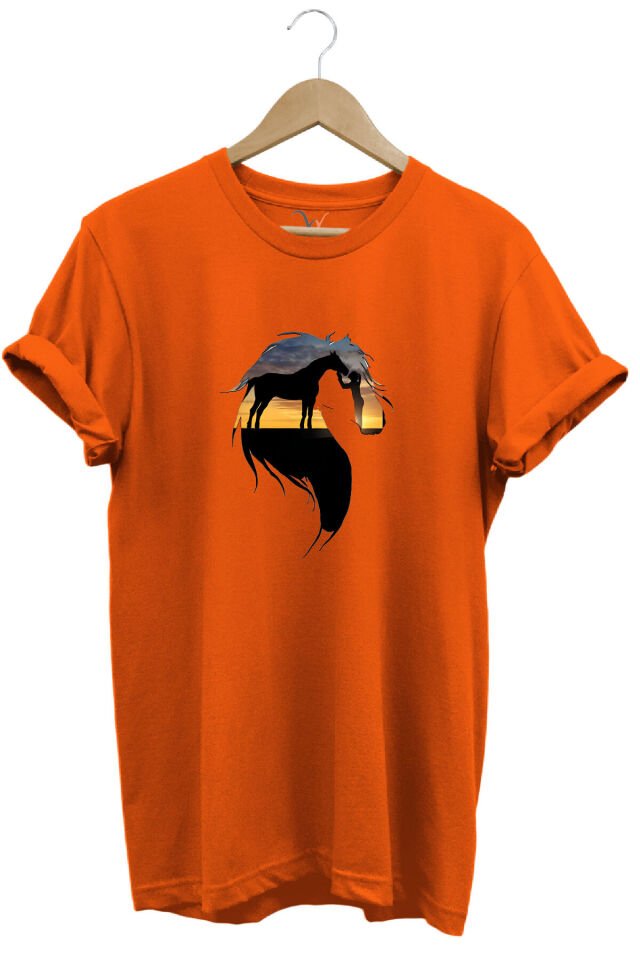 At Ve At Seven Kadın Baskılı %100 Pamuk Regular Fit Bisiklet Yaka Haki T-shirt Turuncu - 2XL