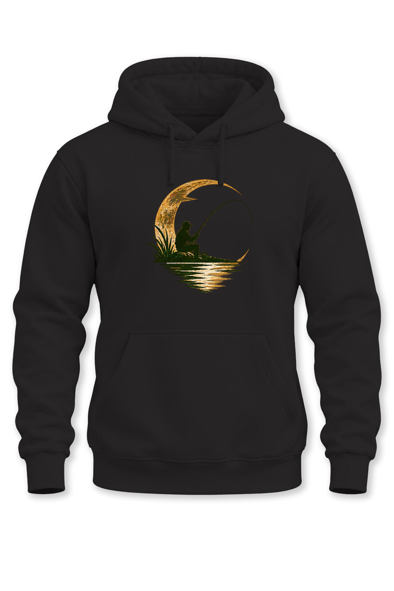 Balıkçı Baskılı Unisex Kapüşonlu Sweatshirt – Olta Balıkçılığı Ay Temalı Fishing Hoodie