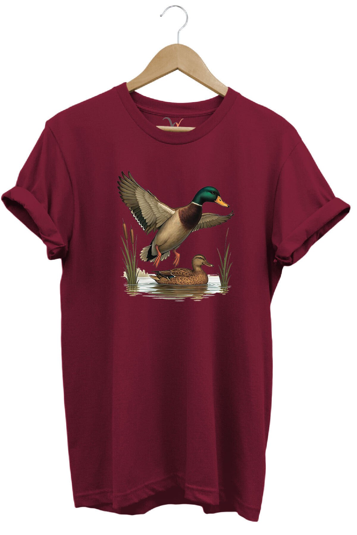 Avcılık Hunting Yeşilbaş Ördek Avı Sazlık Baskılı Tshirt Bordo - XL