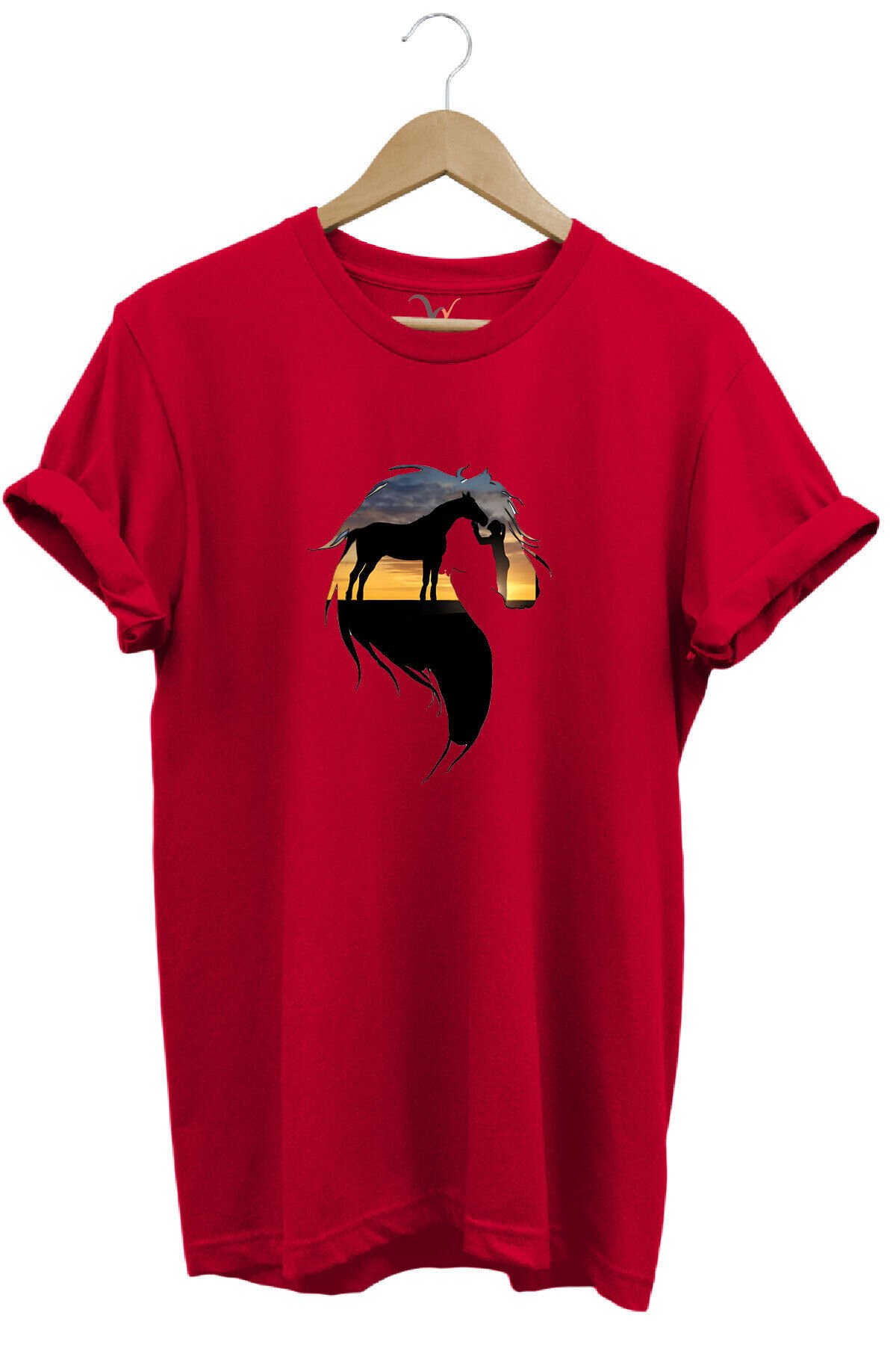 At Ve At Seven Kadın Baskılı %100 Pamuk Regular Fit Bisiklet Yaka Haki T-shirt Kırmızı - XL