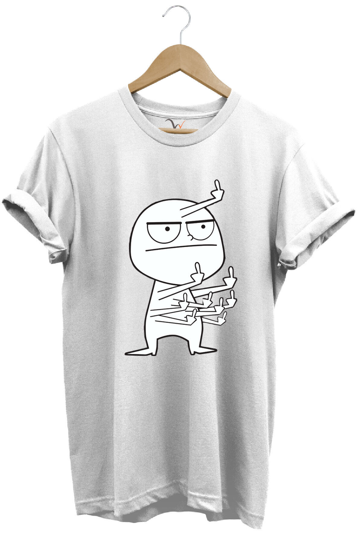 Eğlenceli Komik Orta Parmak Tasarım Baskılı %100 Pamuk Regular Fit Kırmızı T-shirt Beyaz - M
