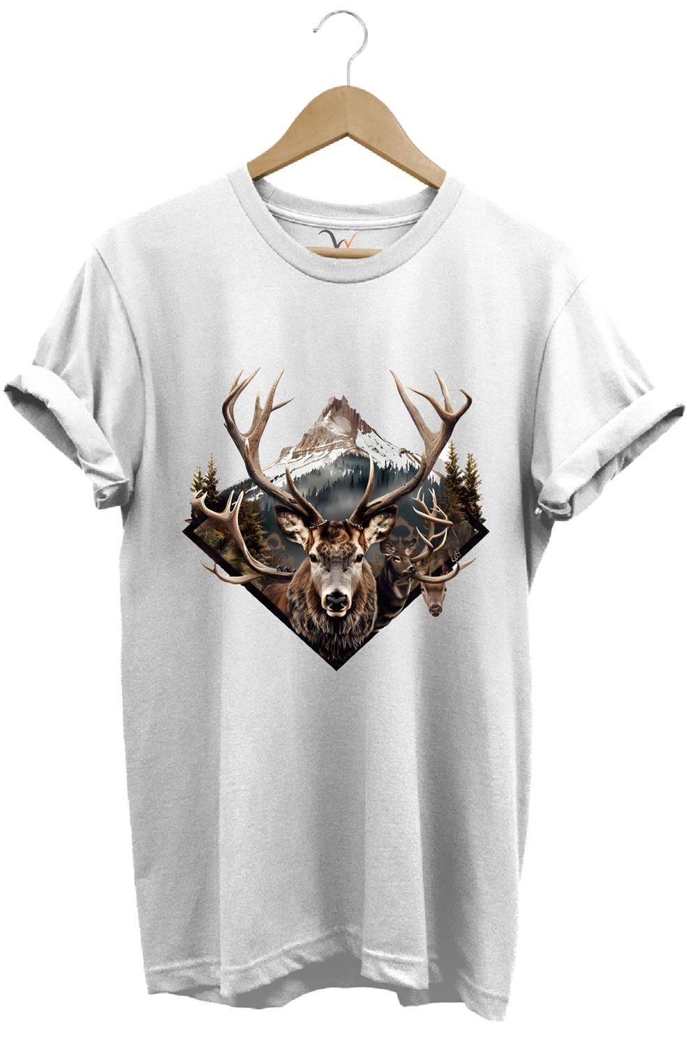 Avcılık Geyik Avı Dağ Doğa Baskılı Minimal Regular Fit %100 Pamuk T-Shirt - Antrasit S