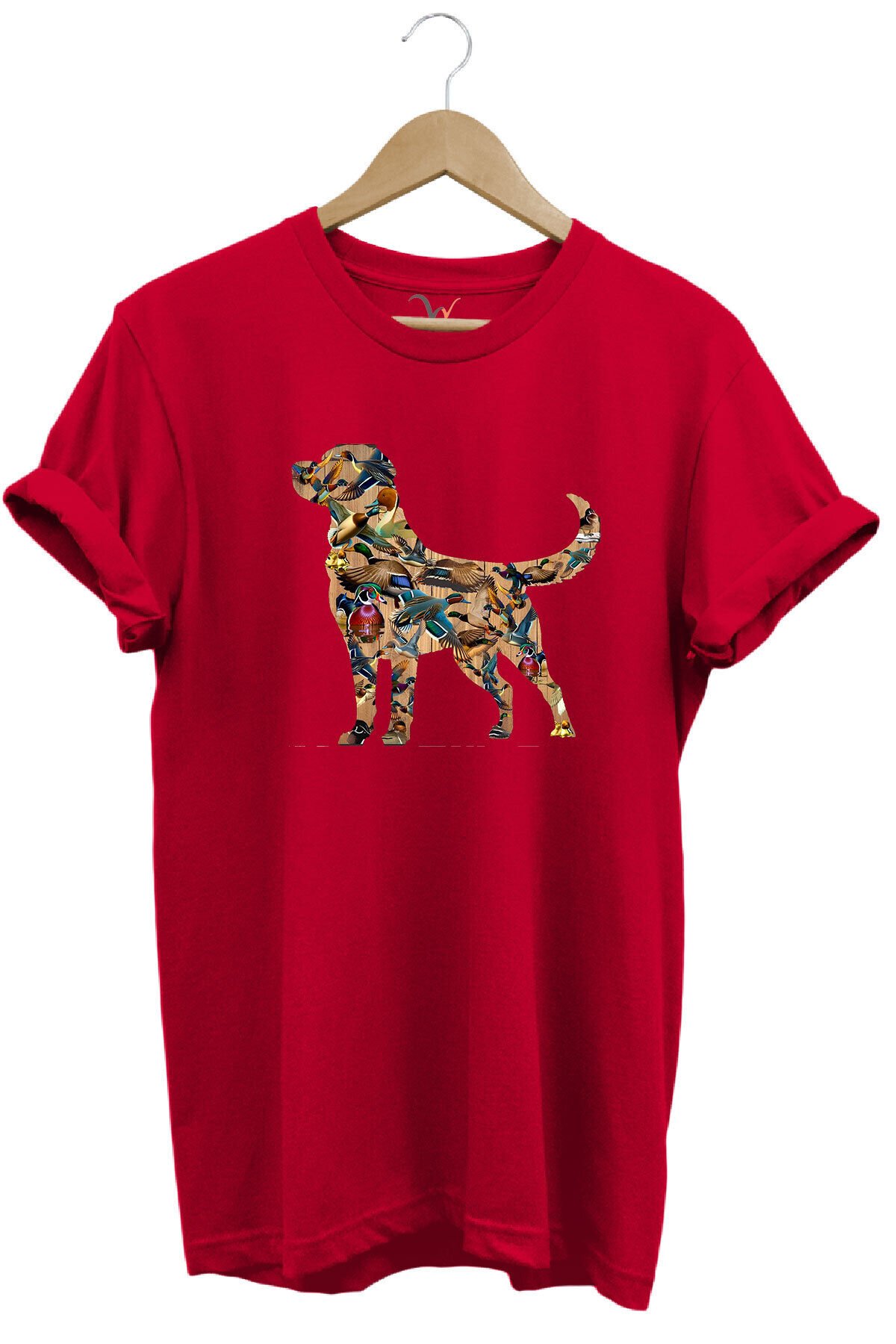 Avcılık Hunting Av Köpeği Ve Ördek Baskılı %100 Pamuk Regular Fit Bisiklet Yaka Kırmızı T-shirt Kırmızı - L