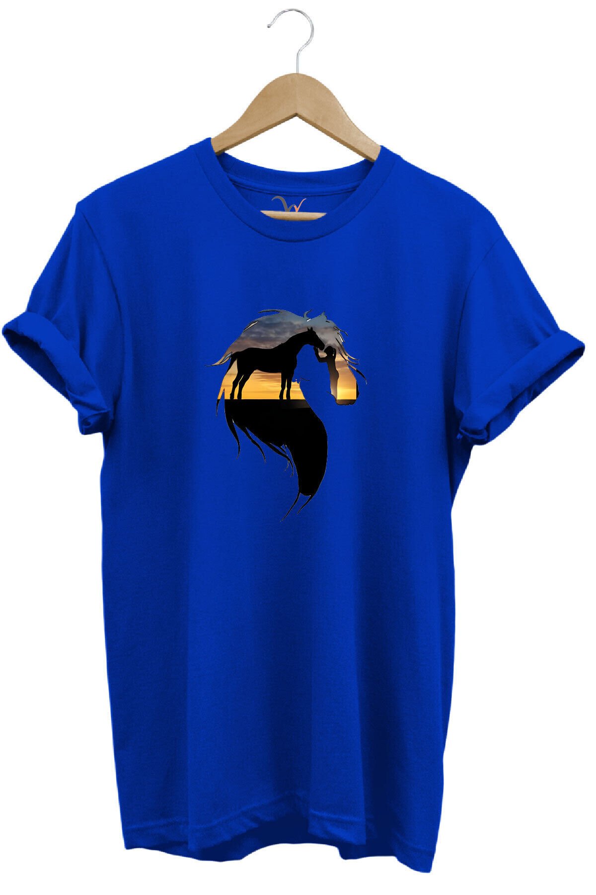 At Ve At Seven Kadın Baskılı %100 Pamuk Regular Fit Bisiklet Yaka Haki T-shirt Mavi - S