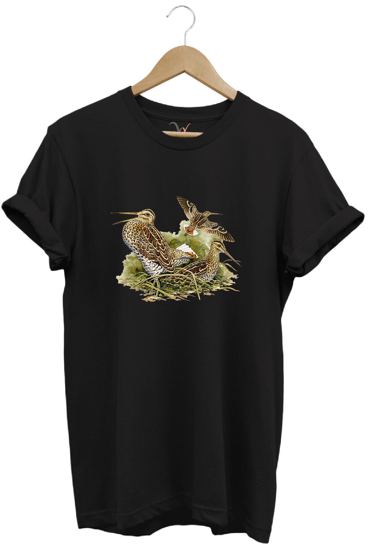 Avclık Tasarımlı Çulluk Avı Çulluk Kuşları Ve Doğa Baskılı %100 Pamuk Regular Fit Siyah T-shirt Siyah - S