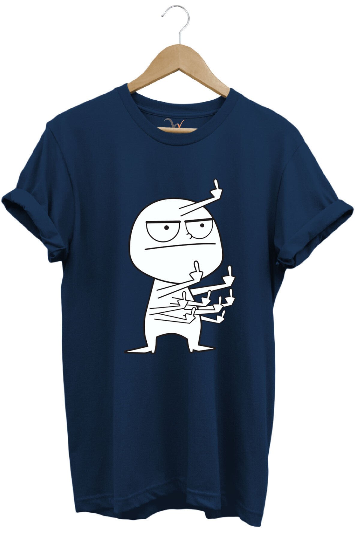 Eğlenceli Komik Orta Parmak Tasarım Baskılı %100 Pamuk Regular Fit Kırmızı T-shirt Lacivert - M