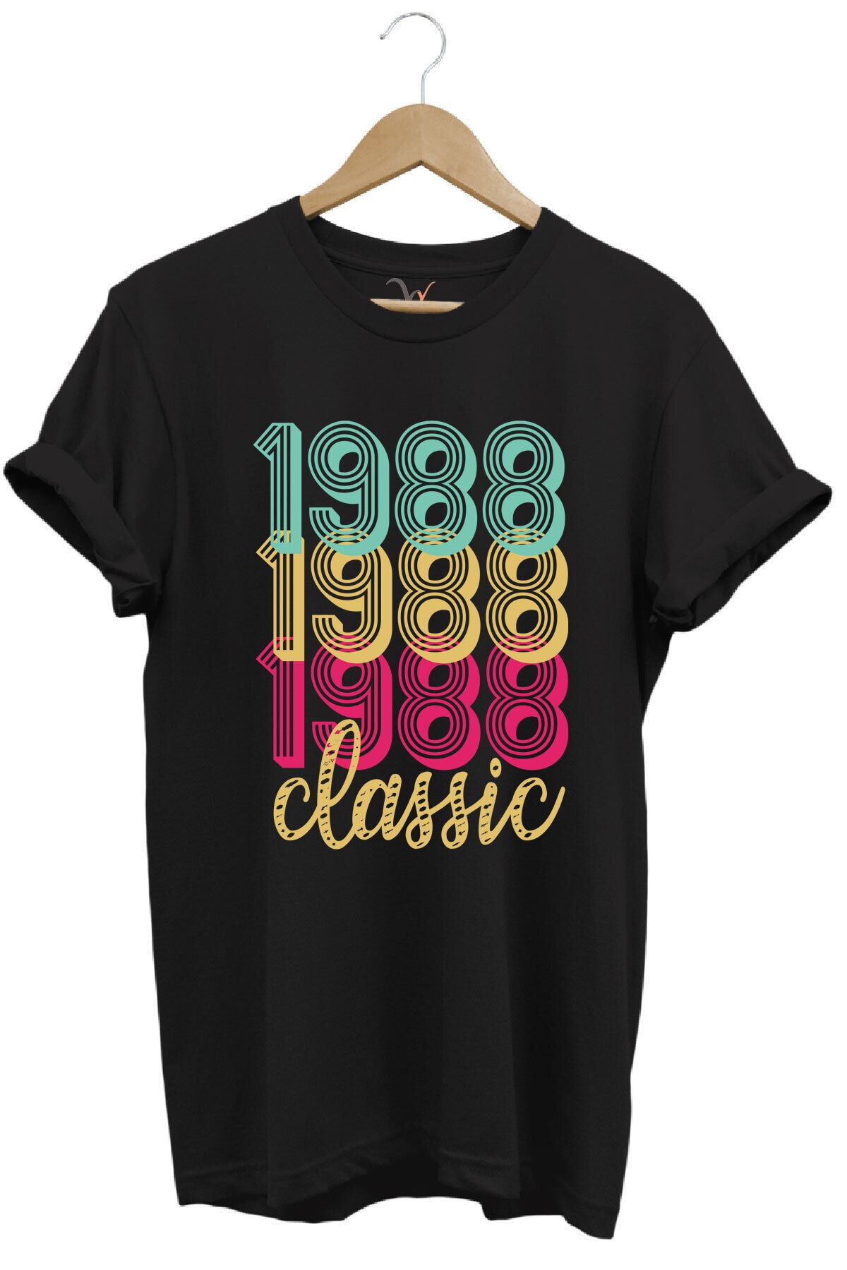 1988 Retro Vintage Classic Baskılı %100 Pamuk Regular Fit Unisex T-Shirt Siyah - 4XL