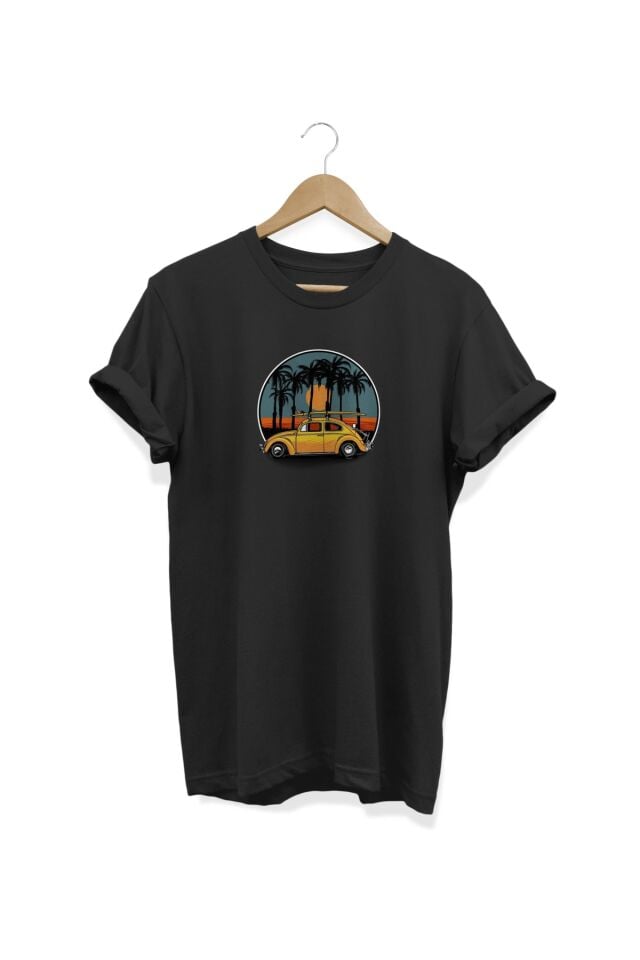 Araba Baskılı Siyah T-shirt
