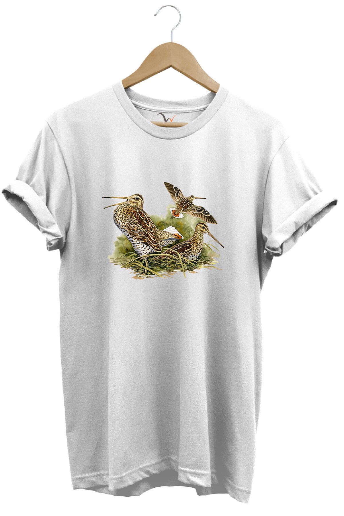 Avclık Tasarımlı Çulluk Avı Çulluk Kuşları Ve Doğa Baskılı %100 Pamuk Regular Fit Siyah T-shirt Beyaz - S