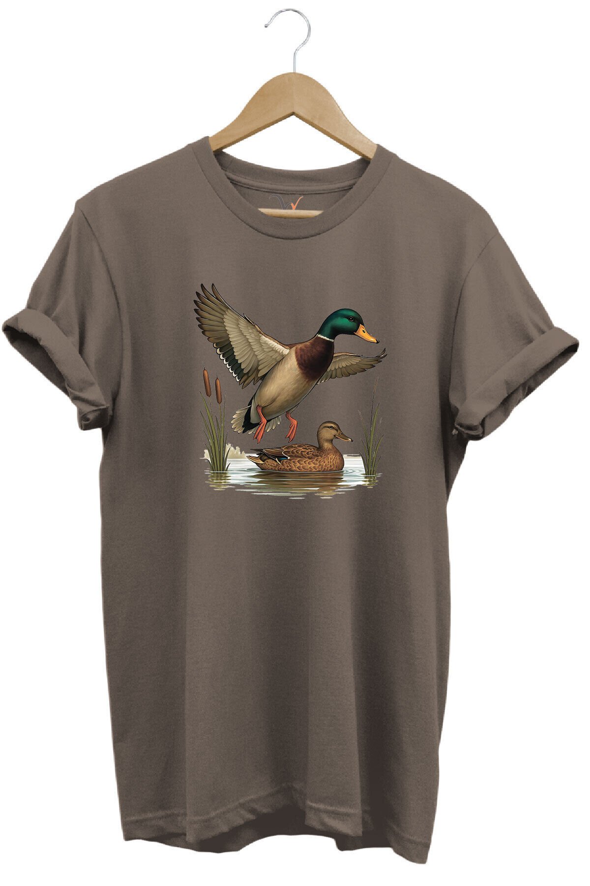 Avcılık Hunting Yeşilbaş Ördek Avı Sazlık Baskılı Tshirt Kahverengi - S