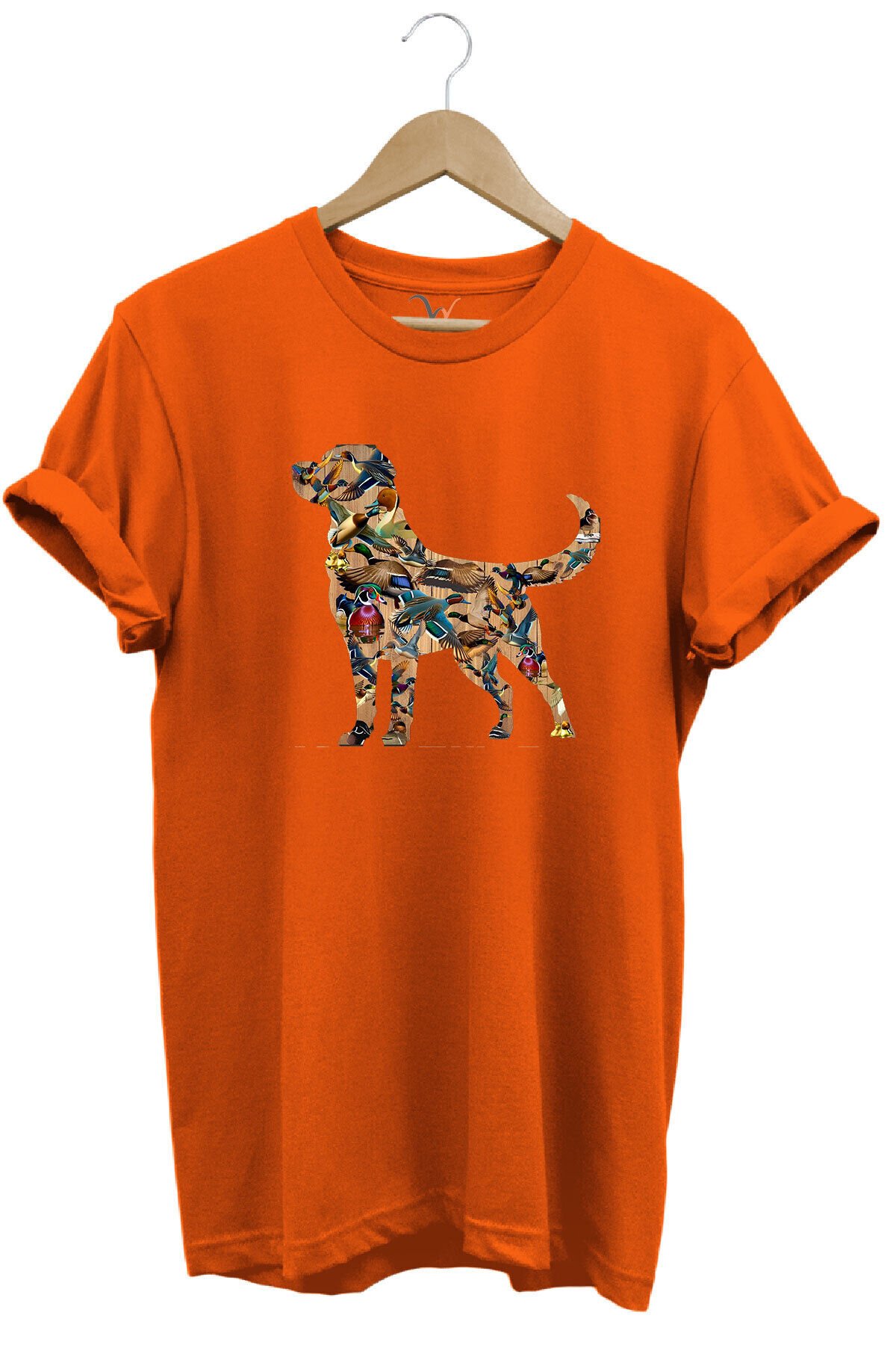 Avcılık Hunting Av Köpeği Ve Ördek Baskılı %100 Pamuk Regular Fit Bisiklet Yaka Kırmızı T-shirt Turuncu - M