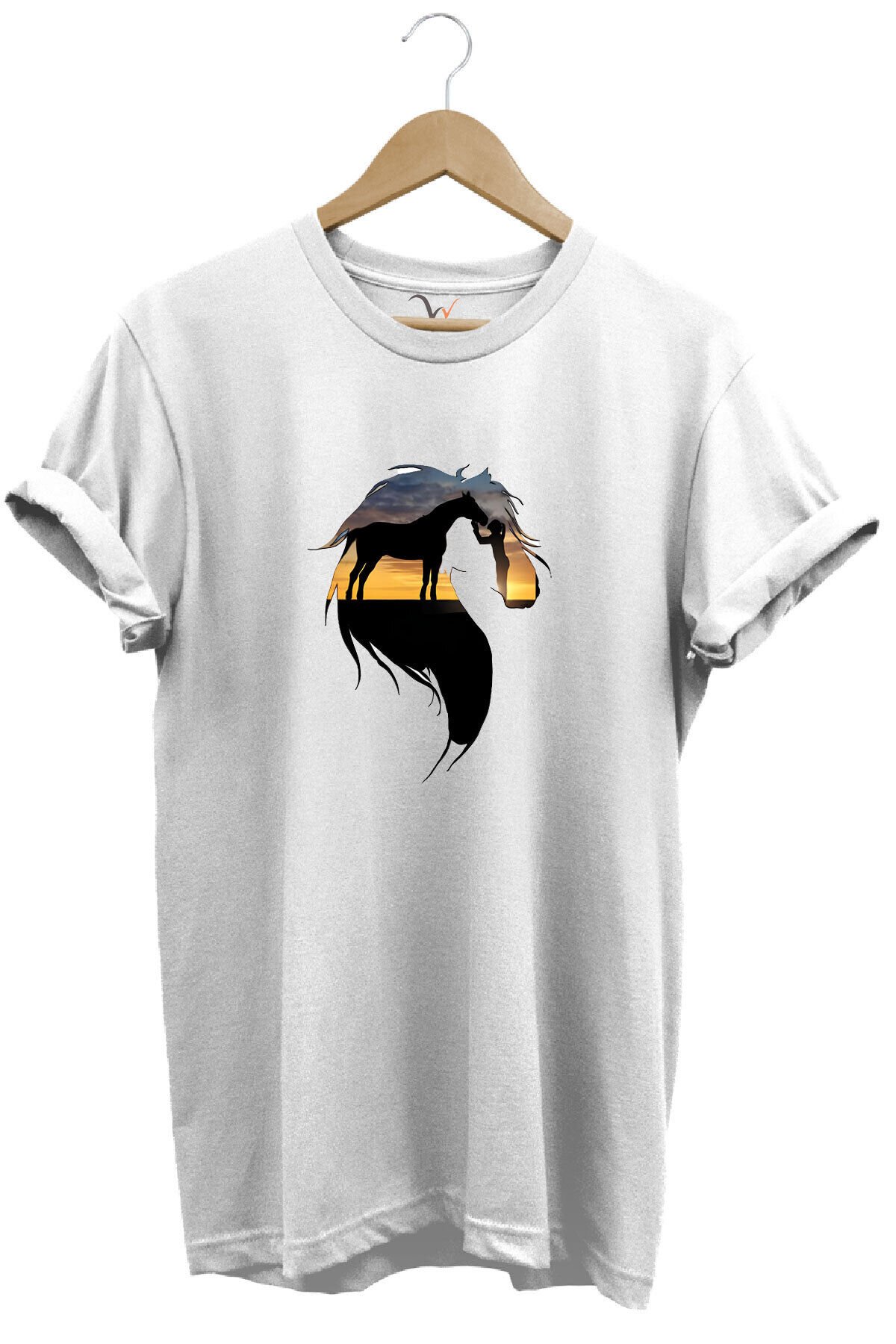 At Ve At Seven Kadın Baskılı %100 Pamuk Regular Fit Bisiklet Yaka Haki T-shirt Beyaz - S