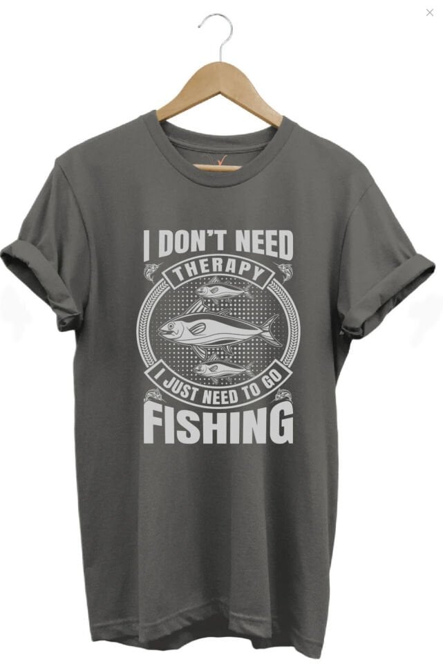 Fishing Balıkçı Balık Baskılı %100 Pamuk Regular Fit Gri T-shirt