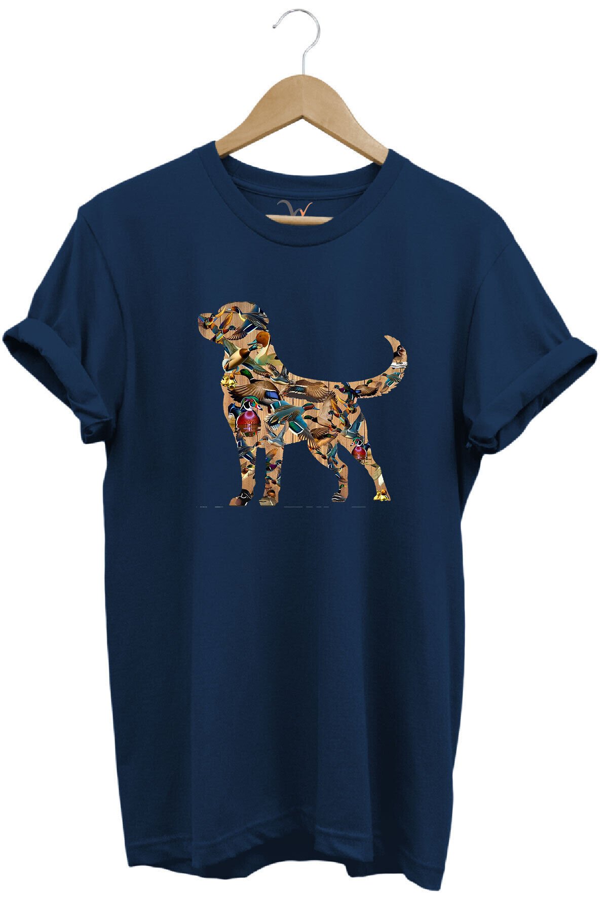 Avcılık Hunting Av Köpeği Ve Ördek Baskılı %100 Pamuk Regular Fit Bisiklet Yaka Kırmızı T-shirt Lacivert - M