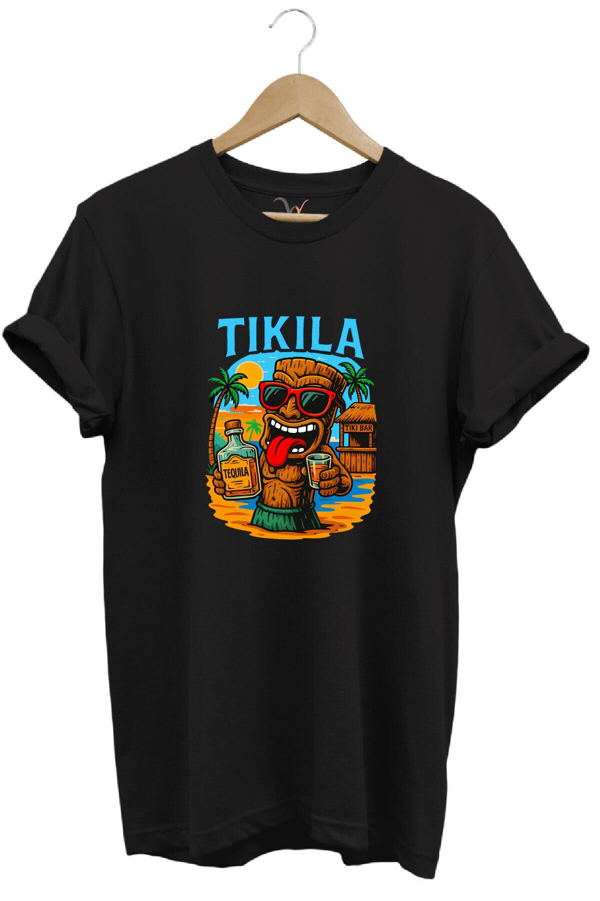 Summer Yazlık Tekila Yazı Baskılı %100 Pamuk Regular Fit Premium Mavi T-shirt Siyah - 2XL
