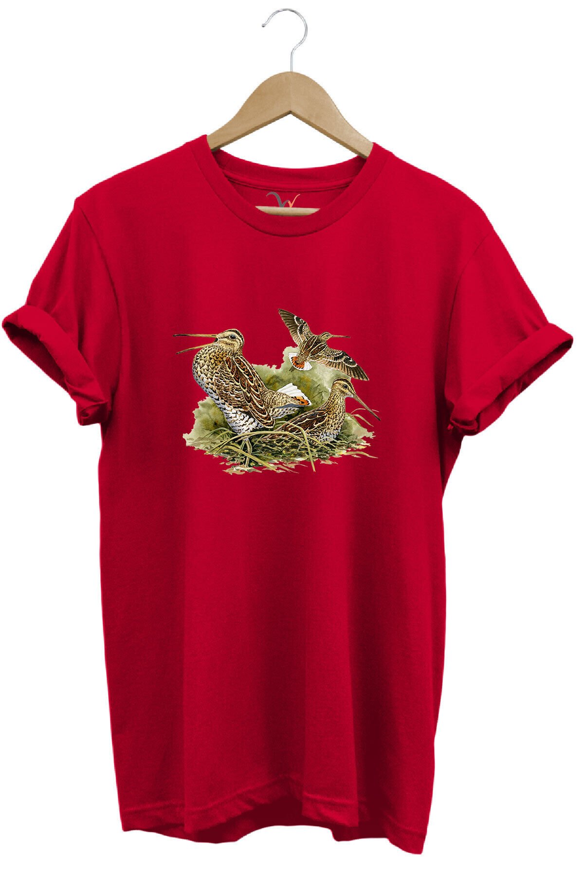 Avclık Tasarımlı Çulluk Avı Çulluk Kuşları Ve Doğa Baskılı %100 Pamuk Regular Fit Siyah T-shirt Kırmızı - 2XL