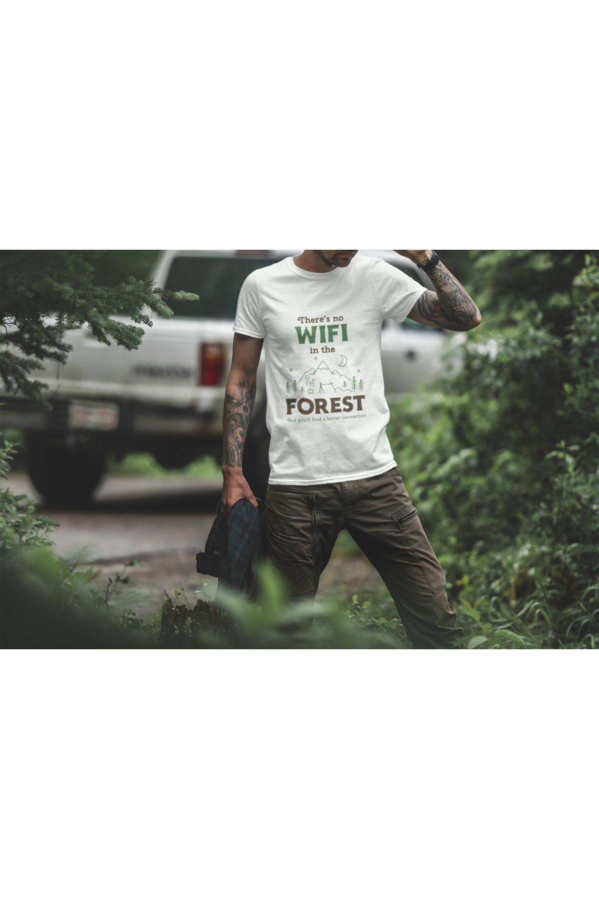 Outdoor Doğa Kamp No Wifi Tasarım Baskılı %100 Pamuk Regular Fit Beyaz T-shirt Beyaz - M