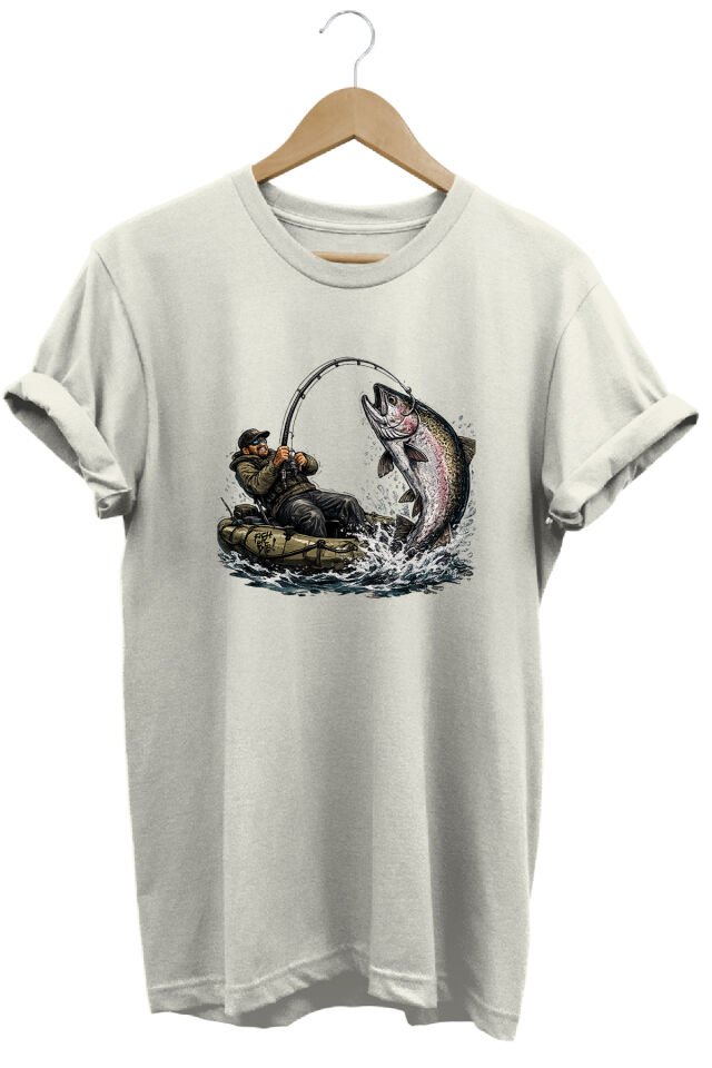 Sportif Balıkçılık ve Olta Baskılı Doğa Tişörtü Outdoor Kamp Giyimi Ekru - 2XL