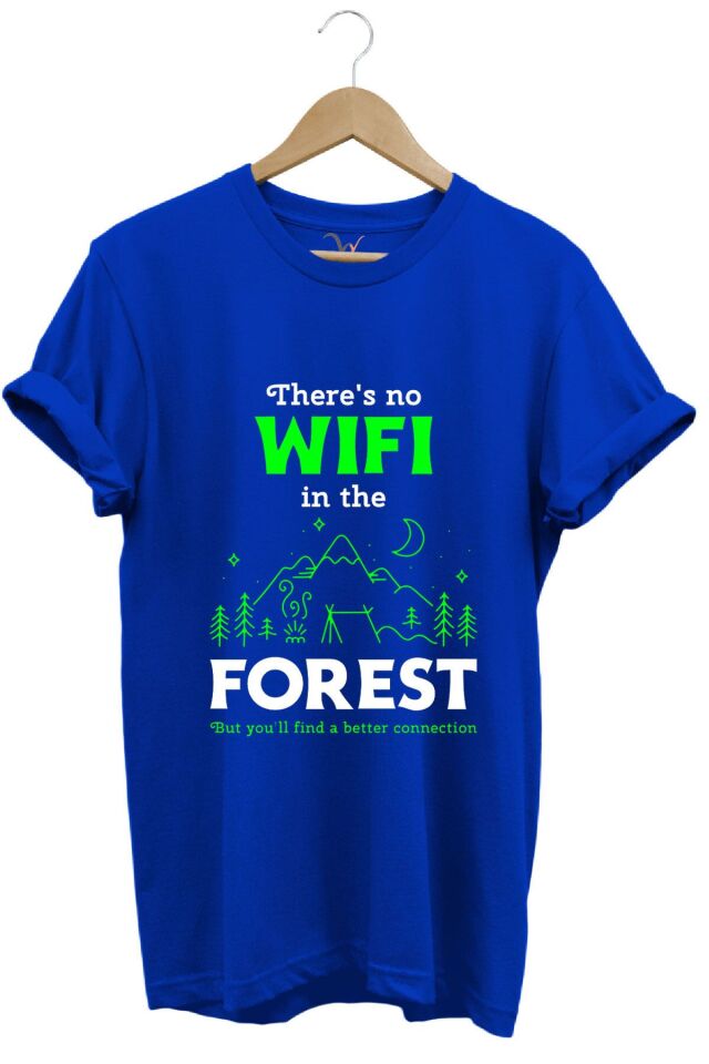 Outdoor Doğa Kamp No Wifi Tasarım Baskılı %100 Pamuk Regular Fit Beyaz T-shirt Saks Mavi - S