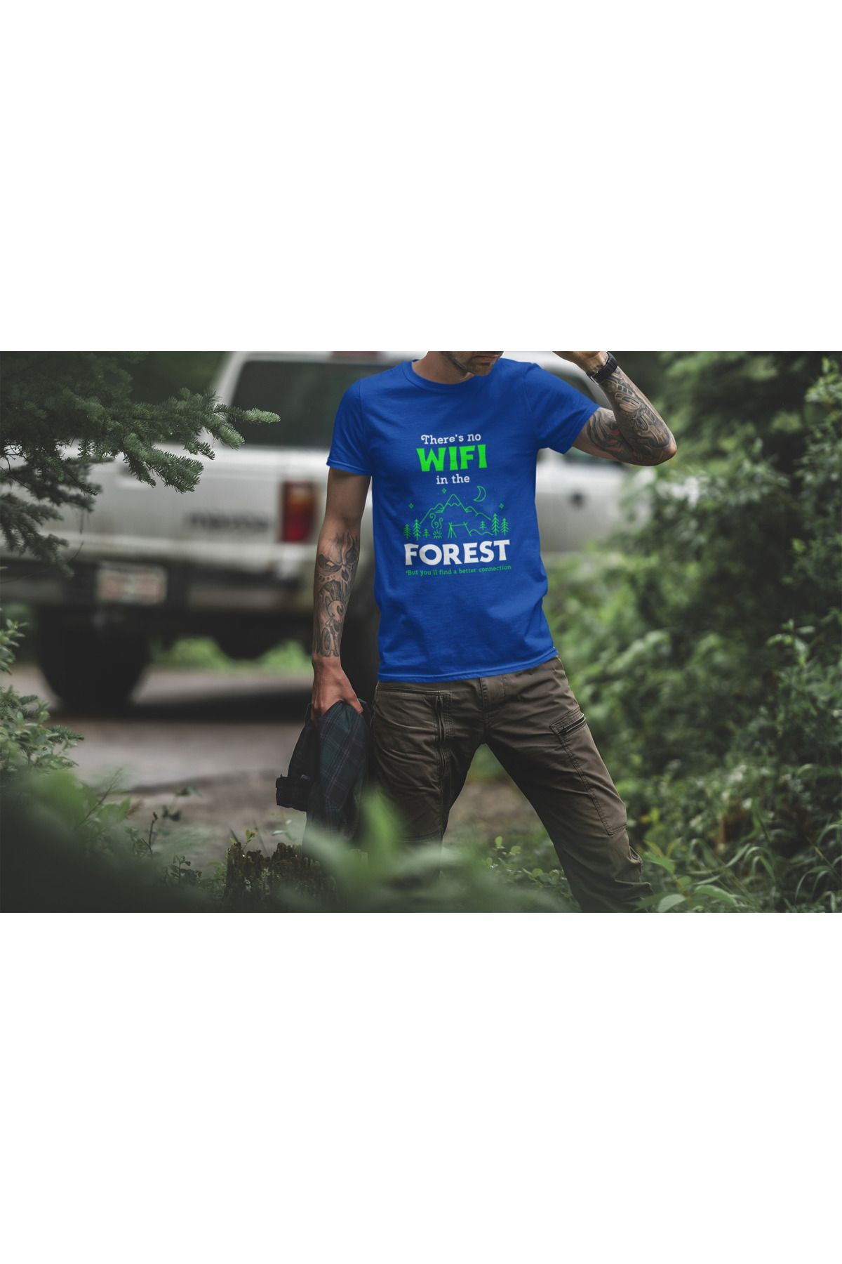 Outdoor Doğa Kamp No Wifi Tasarım Baskılı %100 Pamuk Regular Fit Beyaz T-shirt Saks Mavi - L