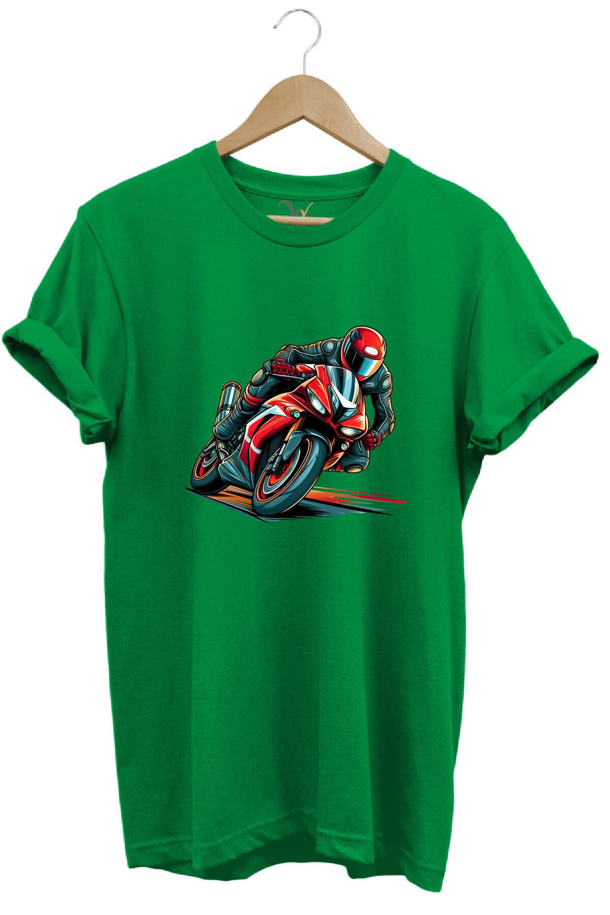 Kırmızı Racing Motosiklet Baskılı %100 Pamuk Regular Fit Unisex T-Shirt Yeşil - L