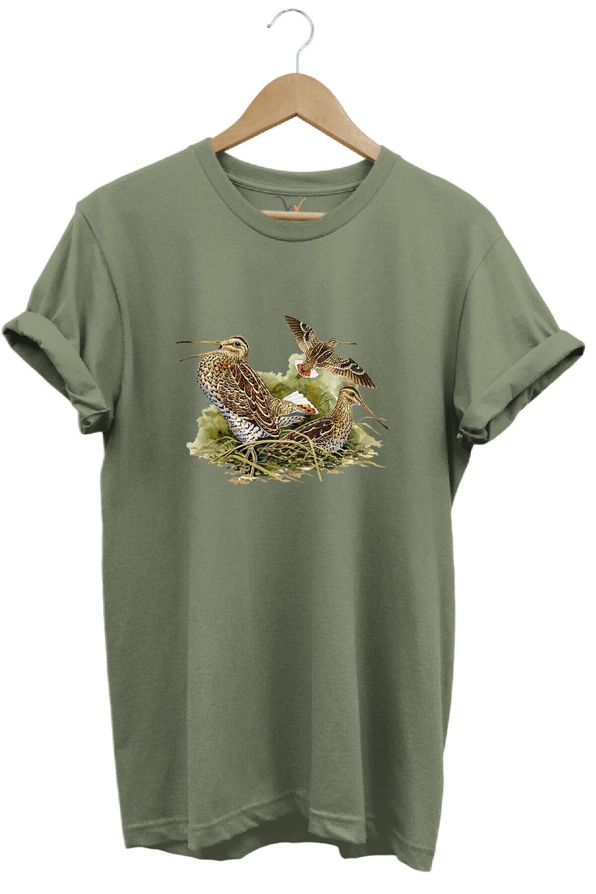 Avclık Tasarımlı Çulluk Avı Çulluk Kuşları Ve Doğa Baskılı %100 Pamuk Regular Fit Siyah T-shirt Haki - 3XL