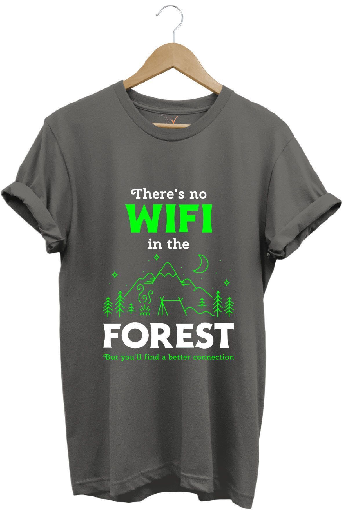 Outdoor Doğa Kamp No Wifi Tasarım Baskılı %100 Pamuk Regular Fit Beyaz T-shirt Antrasit - XL