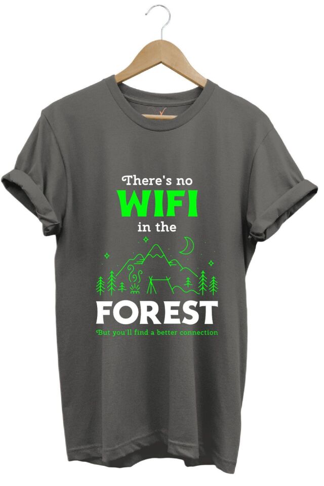 Outdoor Doğa Kamp No Wifi Tasarım Baskılı %100 Pamuk Regular Fit Beyaz T-shirt Antrasit - XL