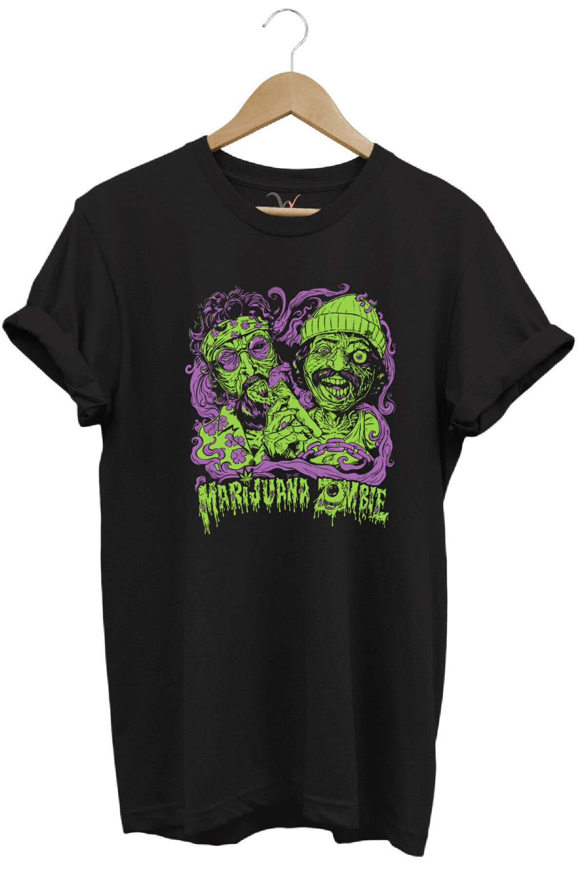 Zombie Yaprak Tasarım Baskılı %100 Pamuk Unisex Regular Fit T-Shirt Siyah - 5XL