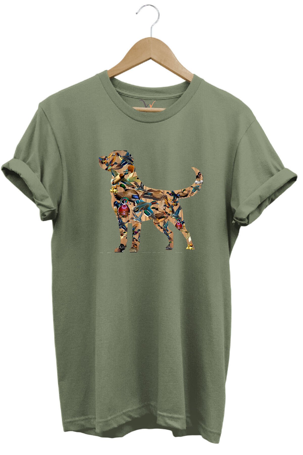 Avcılık Hunting Av Köpeği Ve Ördek Baskılı %100 Pamuk Regular Fit Bisiklet Yaka Kırmızı T-shirt Haki - 2XL