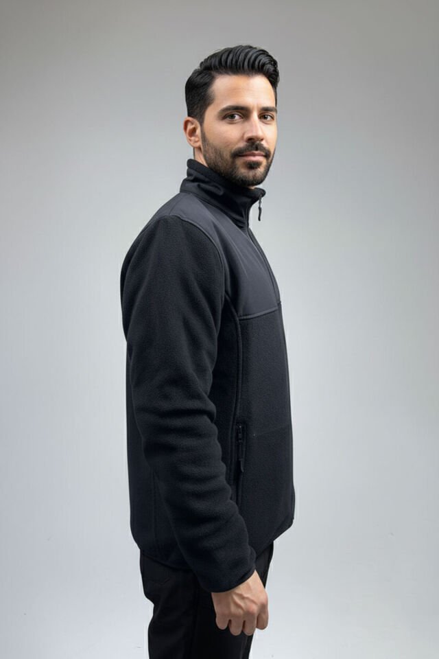 Avcılık Yeşilbaş Ördek Baskılı Dik Yaka Garnili Siyah Softshell Polar Ceket Siyah - 3XL