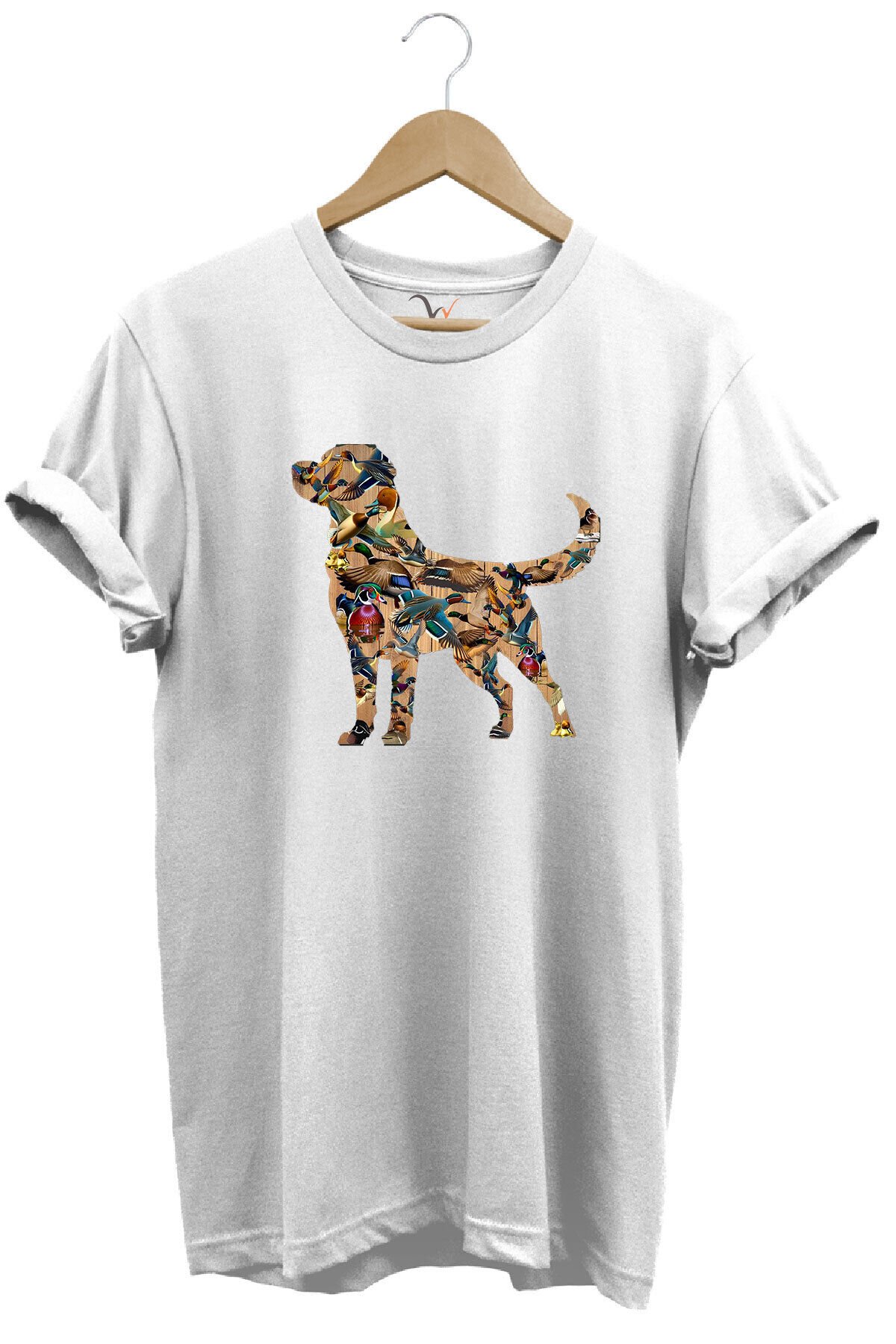 Avcılık Hunting Av Köpeği Ve Ördek Baskılı %100 Pamuk Regular Fit Bisiklet Yaka Kırmızı T-shirt Beyaz - L
