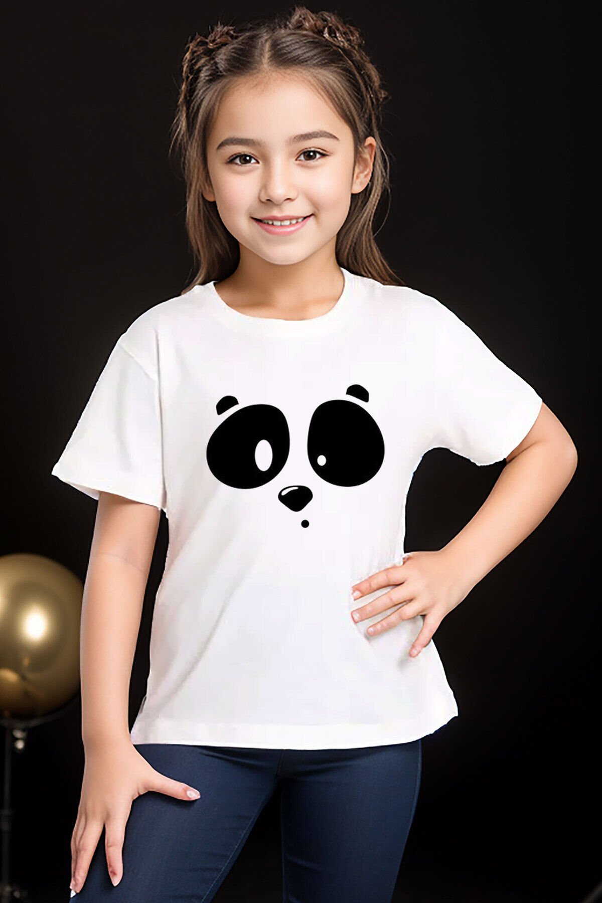 Sevimli Panda Baskılı Minimal Cool Yazlık Pamuk Erkek Çocuk Kız Çocuk Beyaz T-shirt