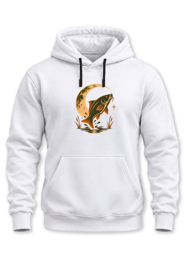 Sazan Balığı Ay Baskılı Unisex Kapüşonlu Sweatshirt – Balıkçı Fishing Outdoor Hoodie
