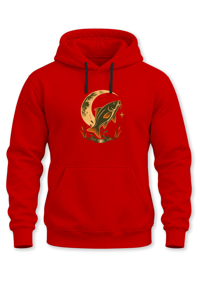 Sazan Balığı Ay Baskılı Unisex Kapüşonlu Sweatshirt – Balıkçı Fishing Outdoor Hoodie