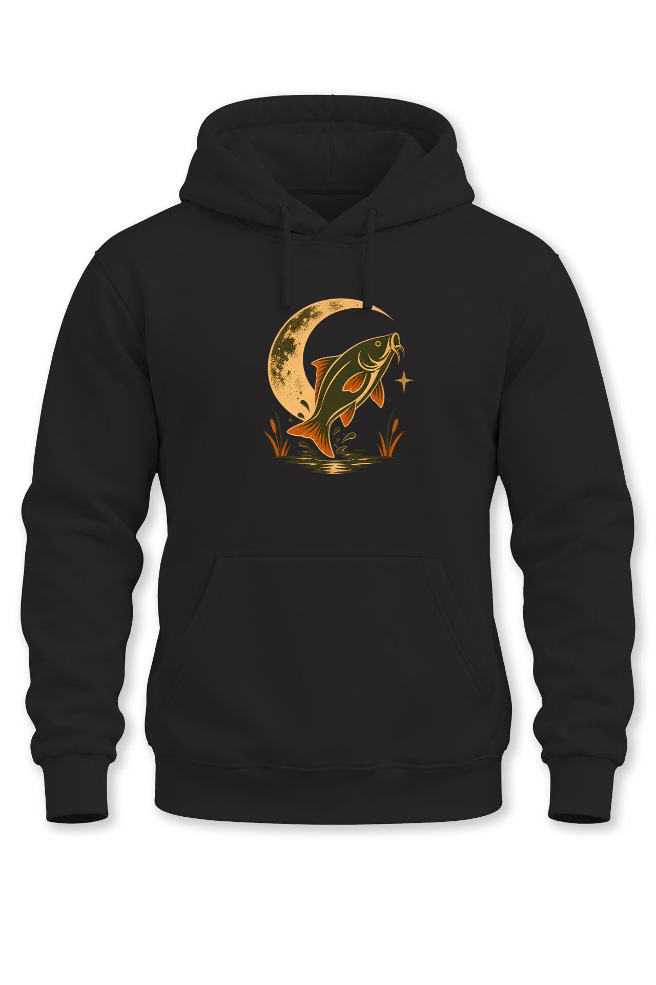 Sazan Balığı Ay Baskılı Unisex Kapüşonlu Sweatshirt – Balıkçı Fishing Outdoor Hoodie