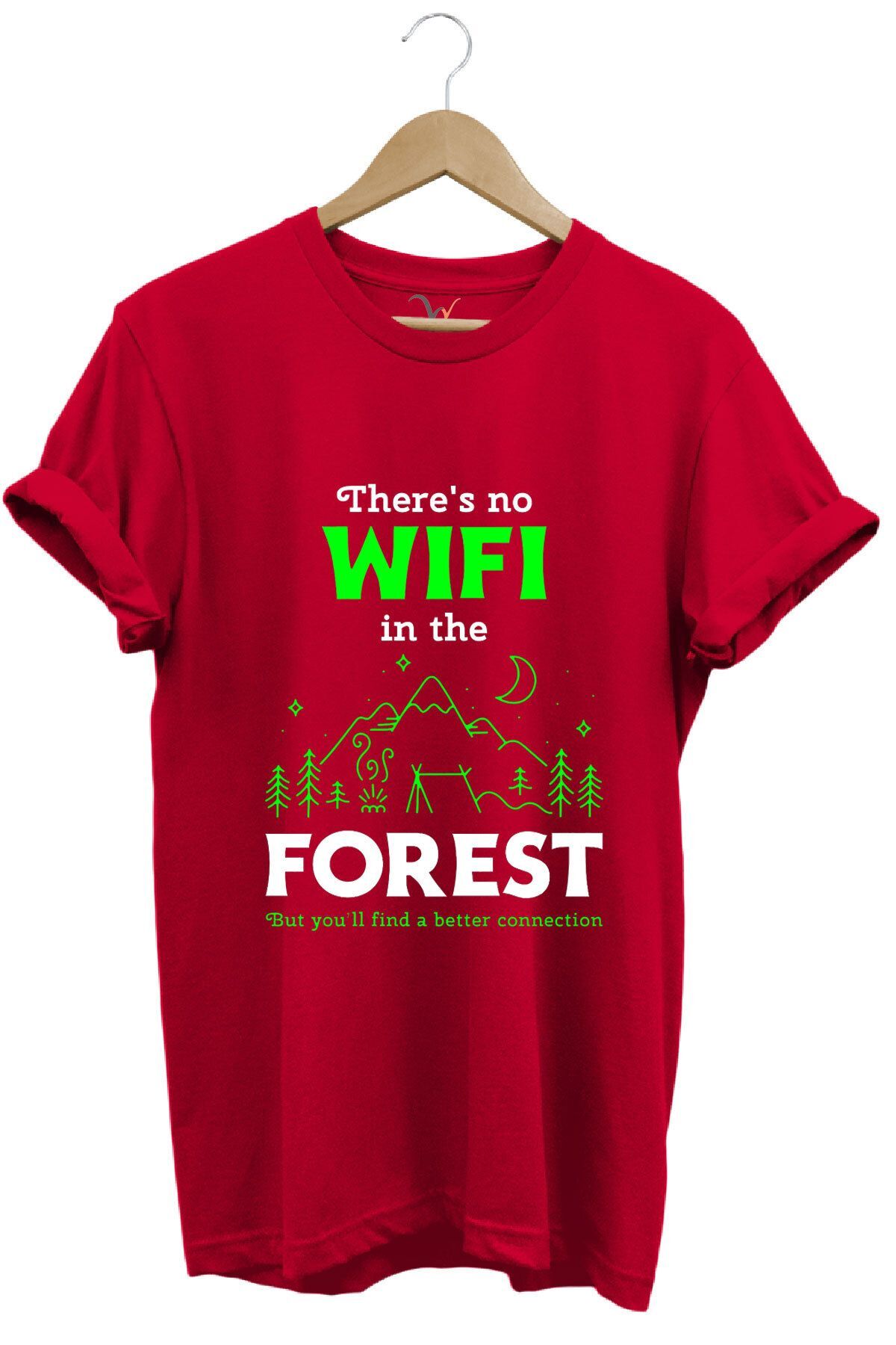 Outdoor Doğa Kamp No Wifi Tasarım Baskılı %100 Pamuk Regular Fit Beyaz T-shirt Kırmızı - 3XL