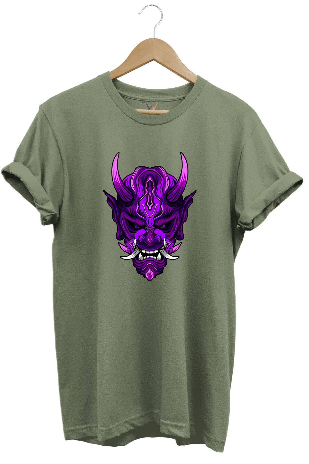 Anime Mor Kuru Kafa Baskılı %100 Pamuk Regular Fit Bisiklet Yaka Haki T-shirt Haki - L