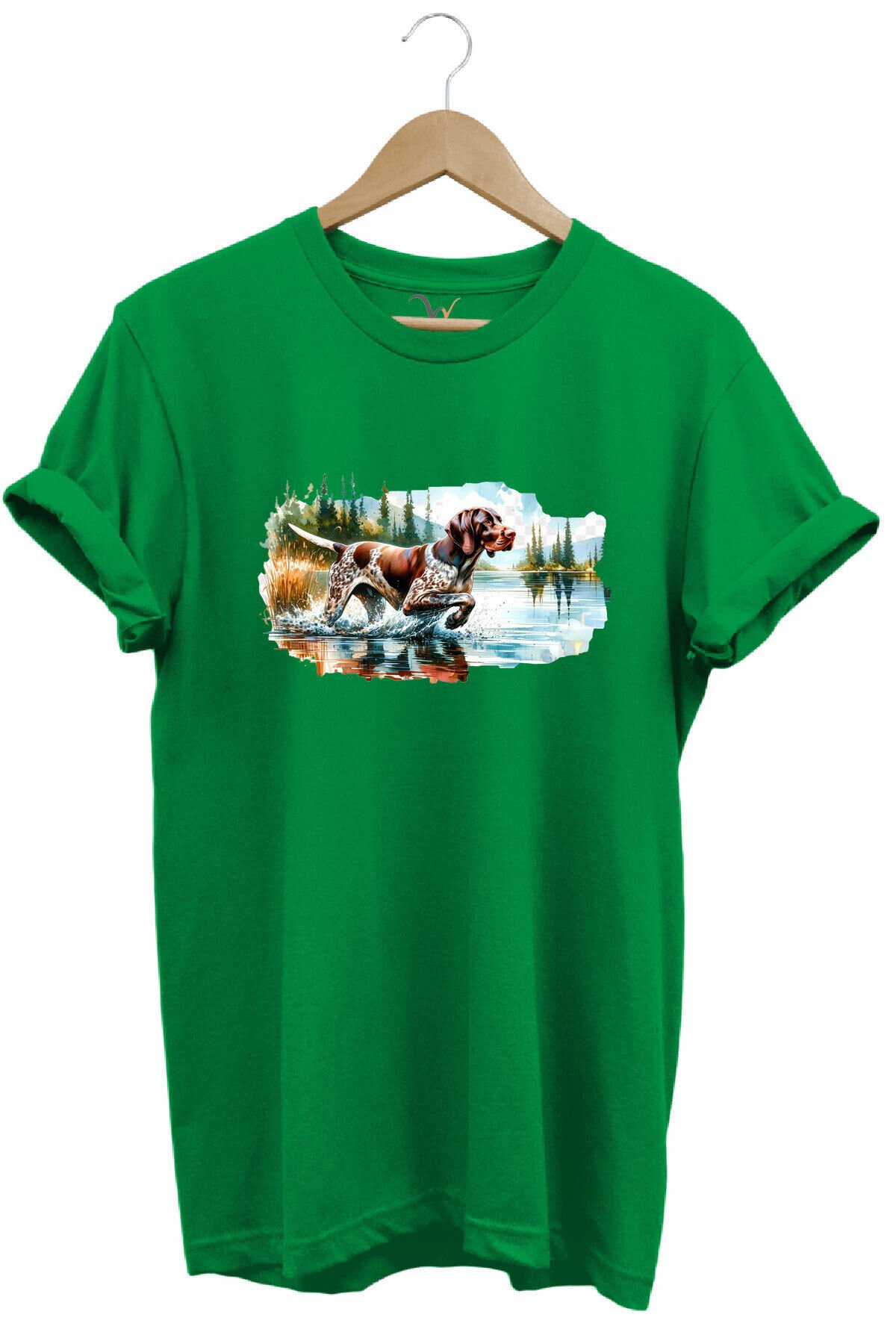 Avcılık Hunting Av Köpeği Baskılı %100 Pamuk Regular Fit T-shirt Yeşil - XL
