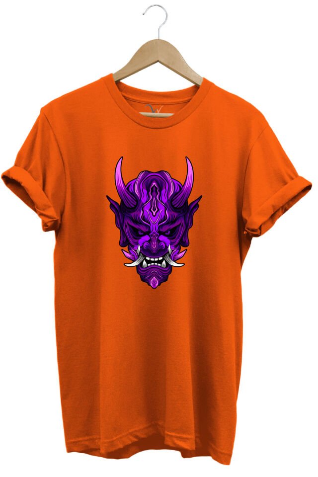 Anime Mor Kuru Kafa Baskılı %100 Pamuk Regular Fit Bisiklet Yaka Haki T-shirt Turuncu - 2XL